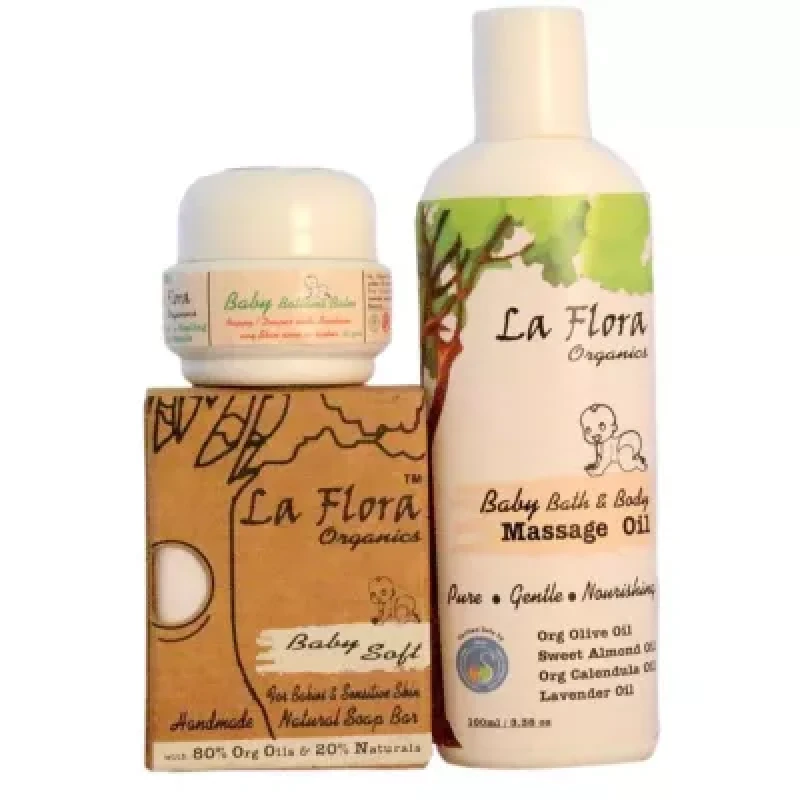 La Flora Organics Flora Baby Special Baby Bath Care Combo Massage Oil 100Ml Soap Bar 100G Balm 25G 1Pack