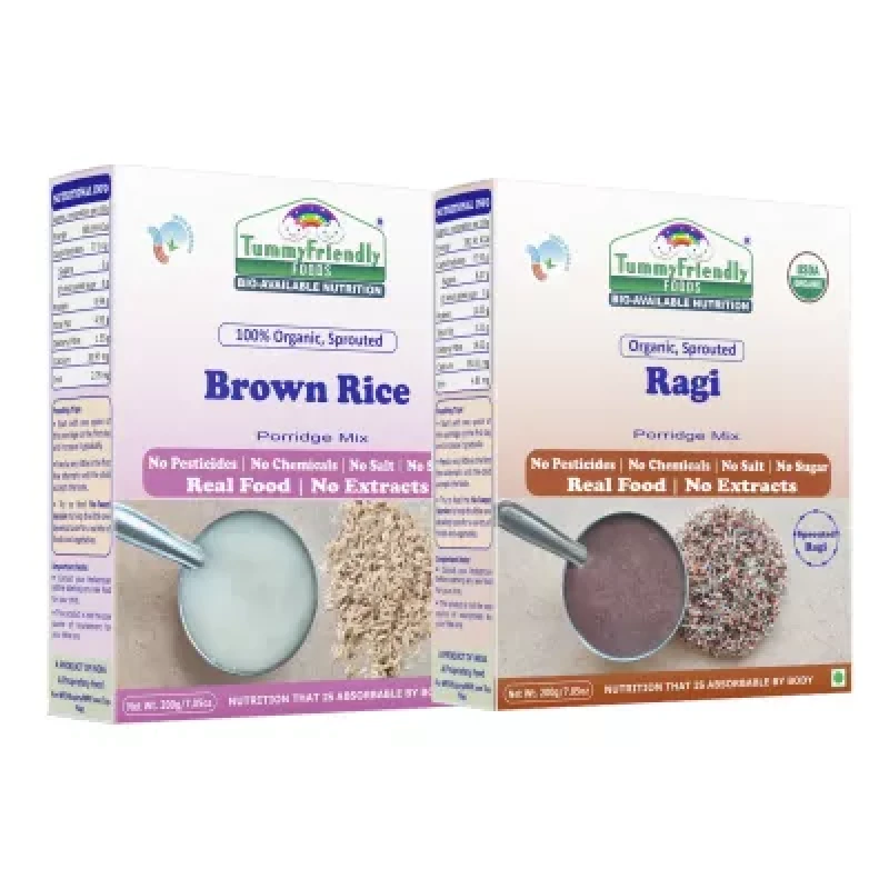 Tummy Friendly Foods Brown Rice Ragi Porridge Mixes Organic Baby Food For 6 Months Old Baby 200G Each 1Pack