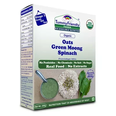 Tummy Friendly Foods Oats Green Moong Spinach Porridge Mix Organic Baby Food For 8 Months Old 200G