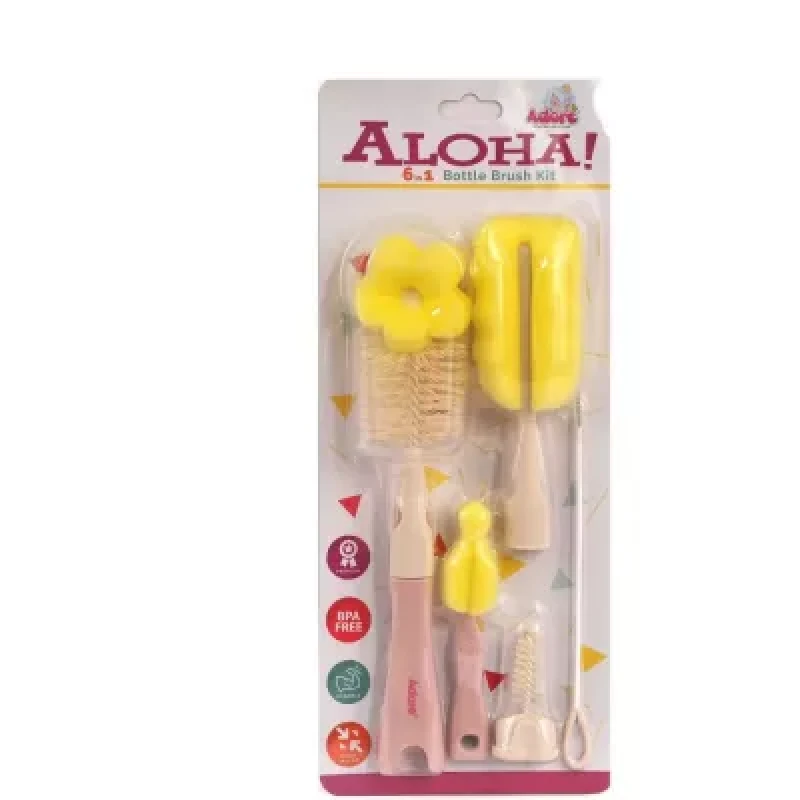 Adore Aloha Bottle Cleaning Brush Kit Flower Sponge Brush 1 Sponge Teat Brush 1 Generic Straw Brush 1 Nylon Teat Brush 1 Sponge Brush 1 Loop Headed Straw Brush 1 1Pack