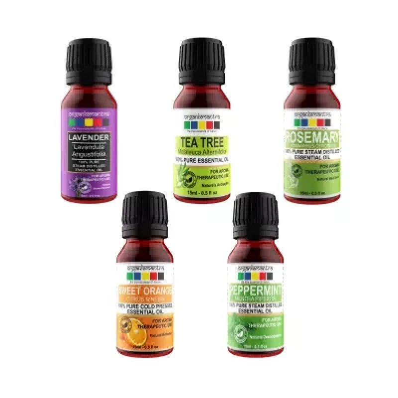 Organix Mantra Ultimate Aromatherapy Essential Oil Set Lavender Tea Tree Rosemary Sweet Orange Pepperminteach (15Ml) 1Pack