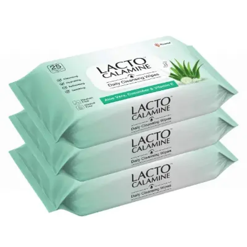 Lacto Calamine Daily Cleansing Wipes with Aloe Vera, Cucumber