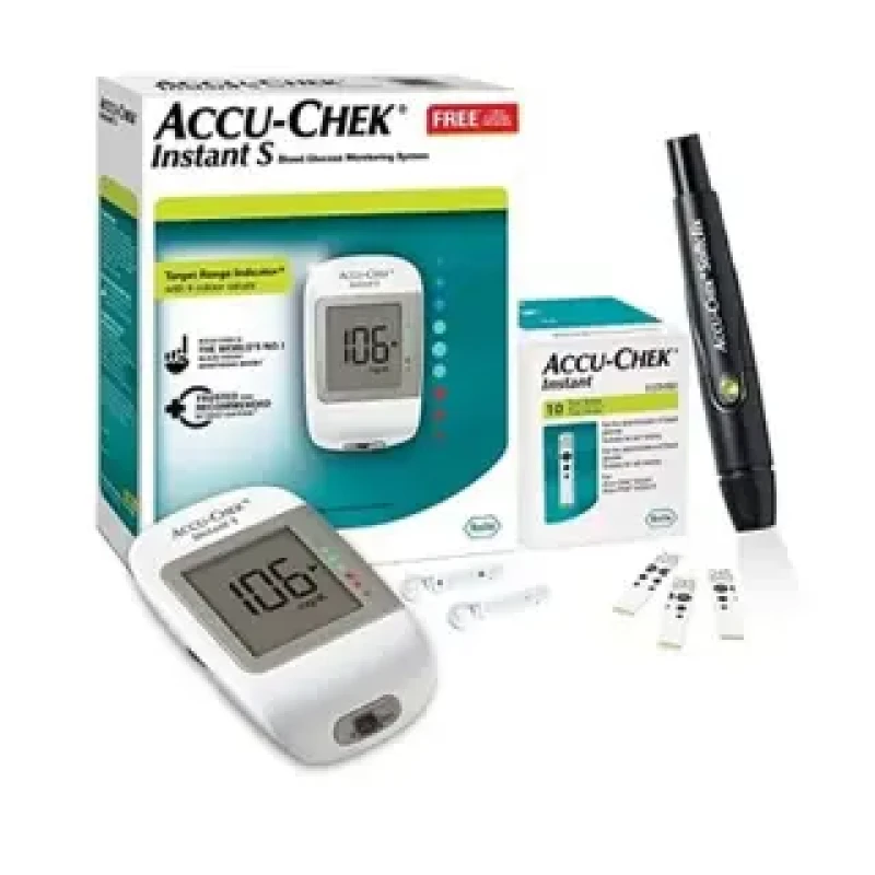 Accu Chek Instant S Blood Glucose Glucometer Kit: Vial Included.