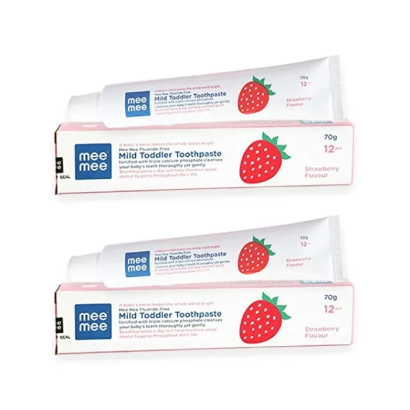 Mee Mee Baby Toothpaste: Fluoride-free, triple calcium phosphate, 70g, strawberry, pack of 2